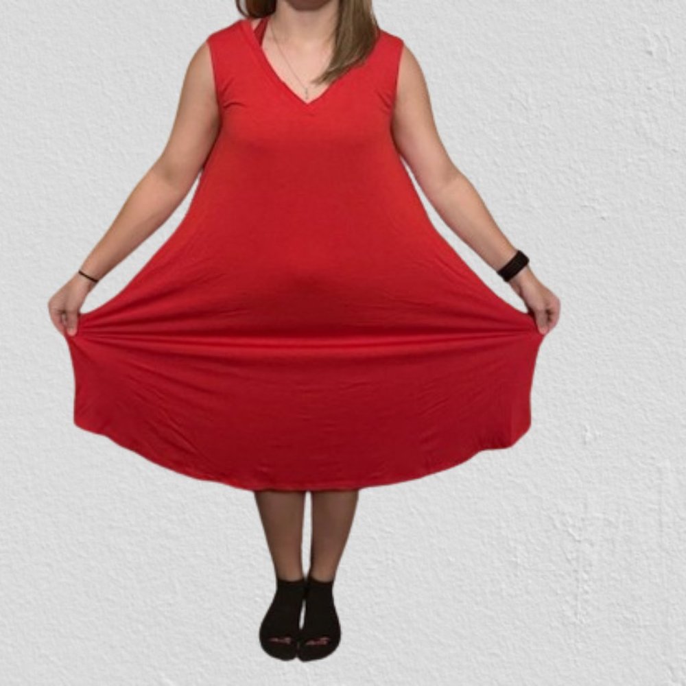 Red Tank Top Dress with Pockets T1481 NWT Boutique - Picture 9 of 13